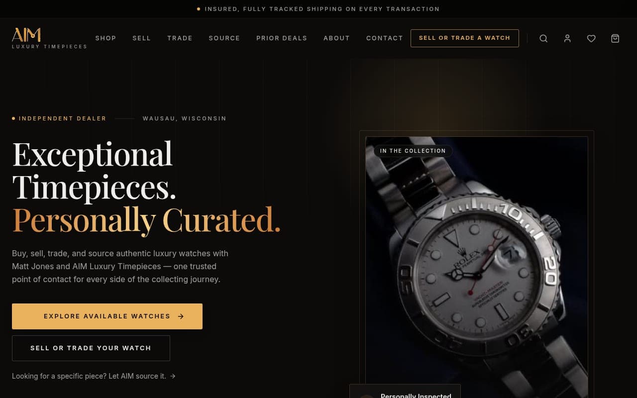 Screenshot of the AIM Luxury Timepieces website built by Tech Turtle