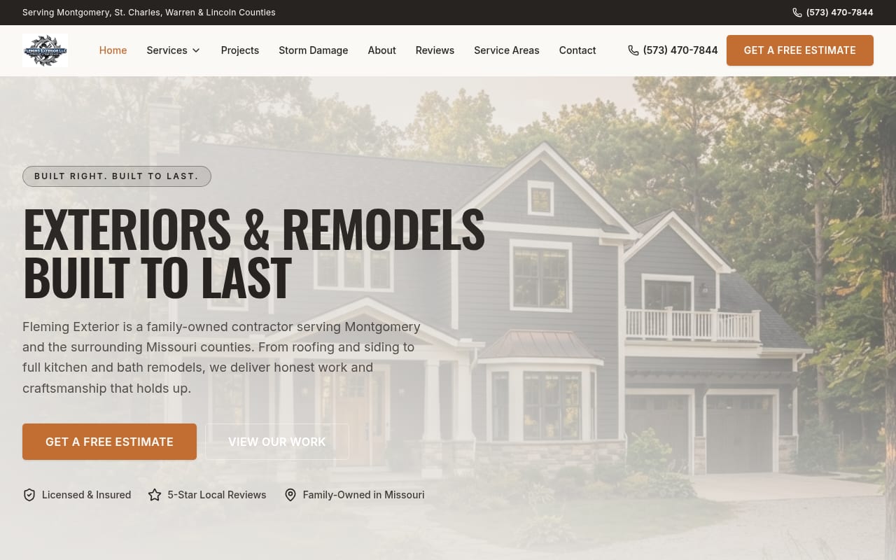 Fleming Exterior LLC website shown on desktop and mobile devices
