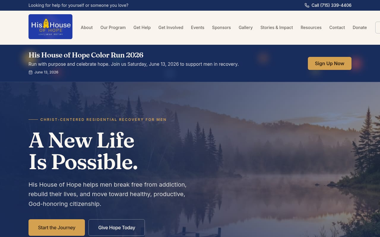 Screenshot of the His House of Hope website built by Tech Turtle