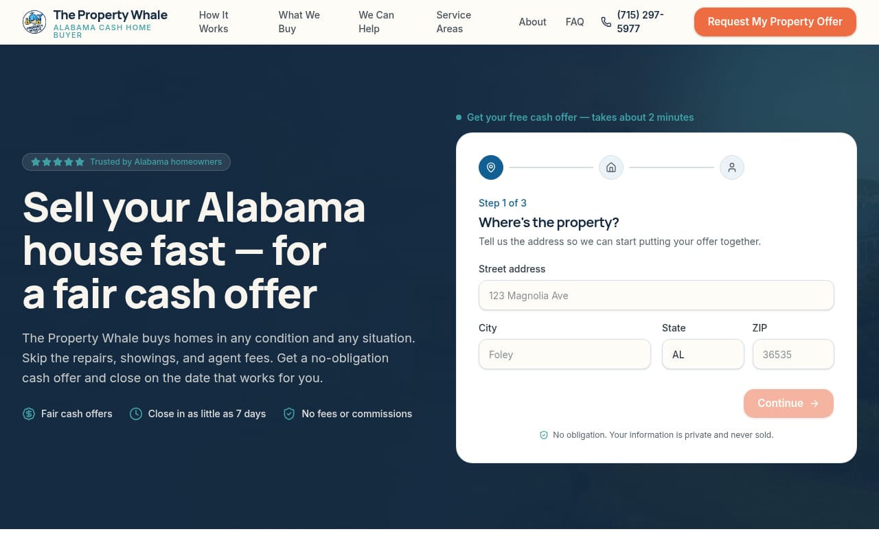 Screenshot of the The Property Whale website built by Tech Turtle