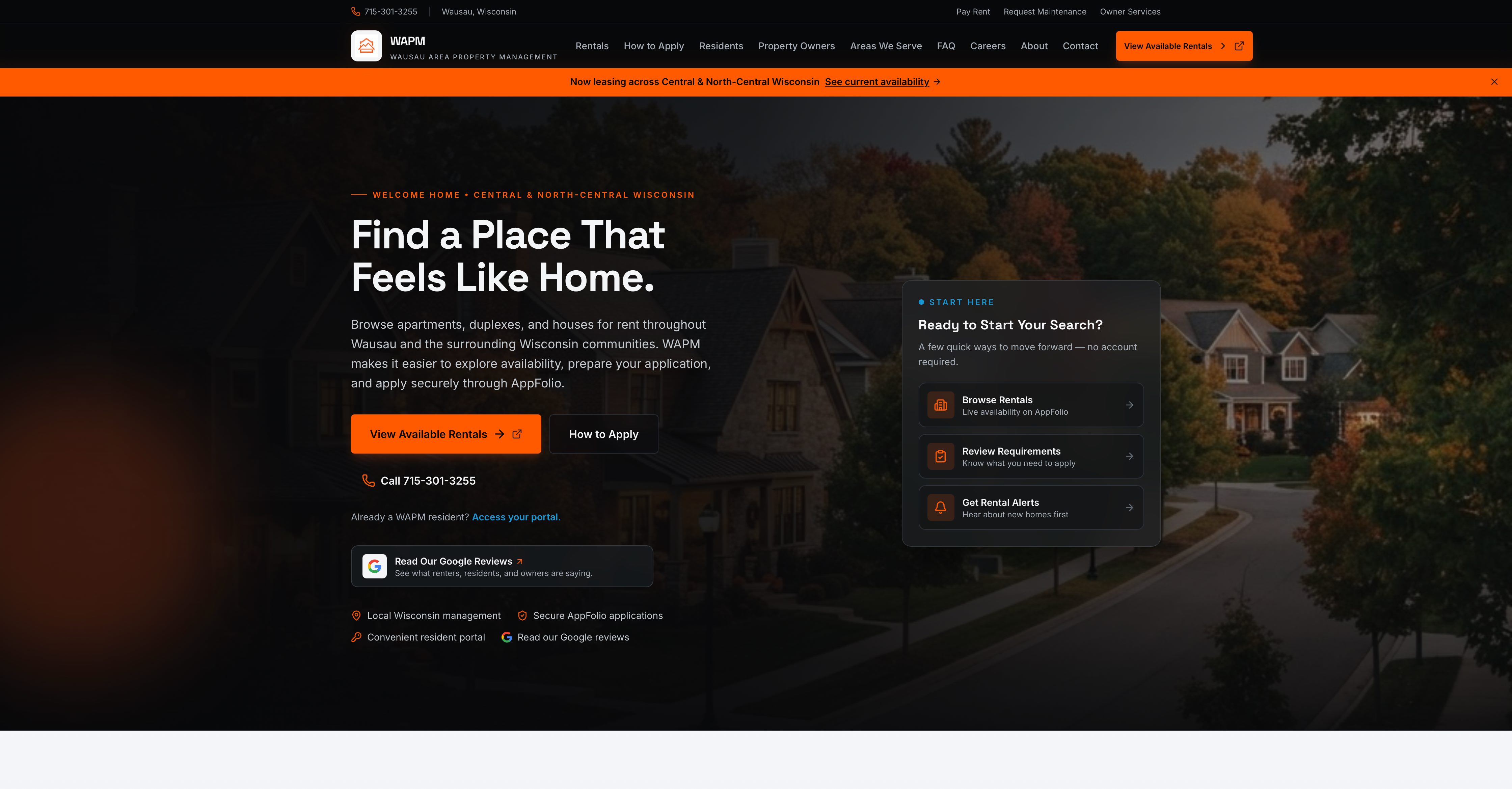 Wausau Area Property Management website built by Tech Turtle